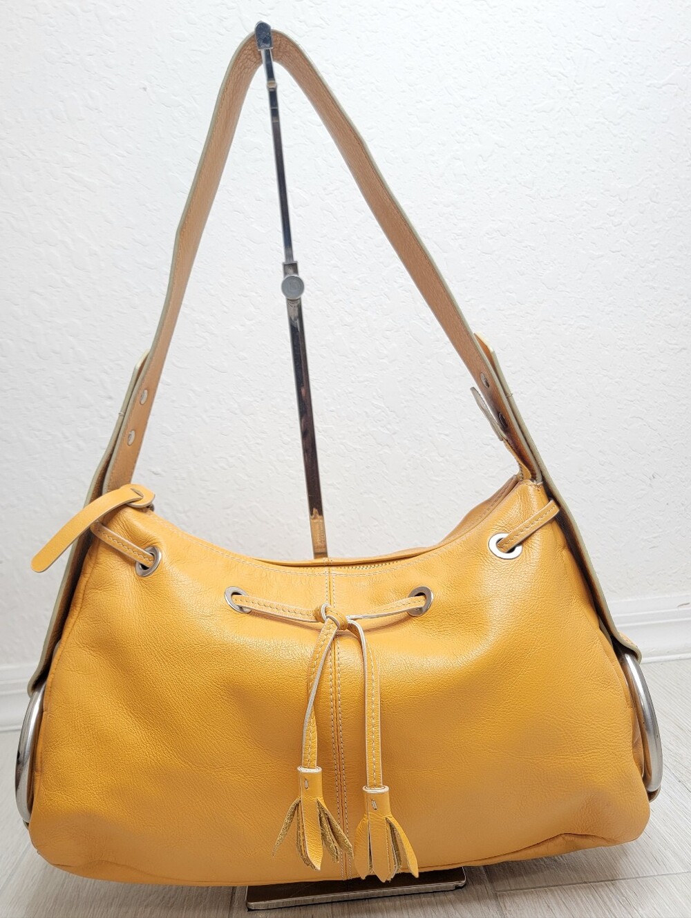 HOGAN Italian Leather Tassel Shoulder Bag.
